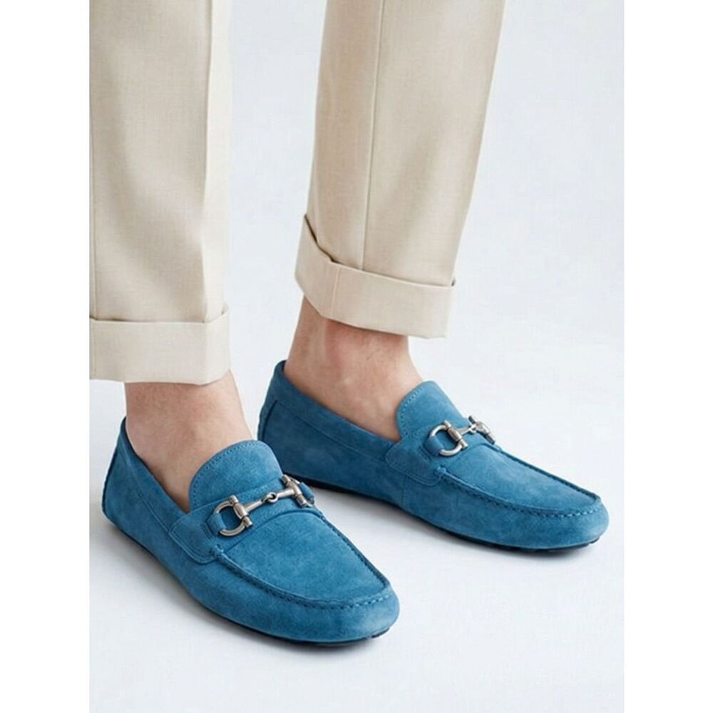 SALVATORE FERRAGAMO | Blue Suede Loafers Men’s Size 13 with Dust Bag